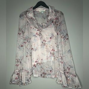 Sundance Bell Sleeve Floral Pink Top Size M